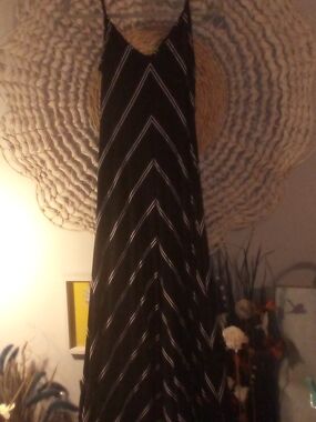 LOFT Black Maxi Dress with White Chevron Stripes